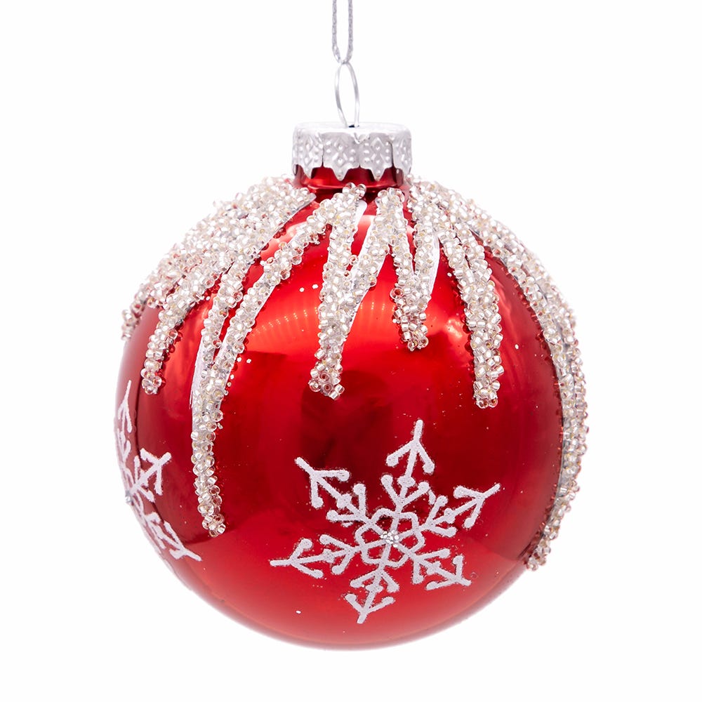 Kurt Adler 80MM Red and Silver Snowflake Ball Ornaments, 6 Piece Set